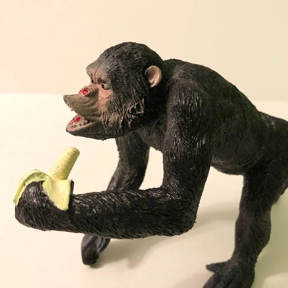 Chimpanzee Eating Banana Figure Animal Monkey 7.5  Inch Long Toy - Picture 6 of 12